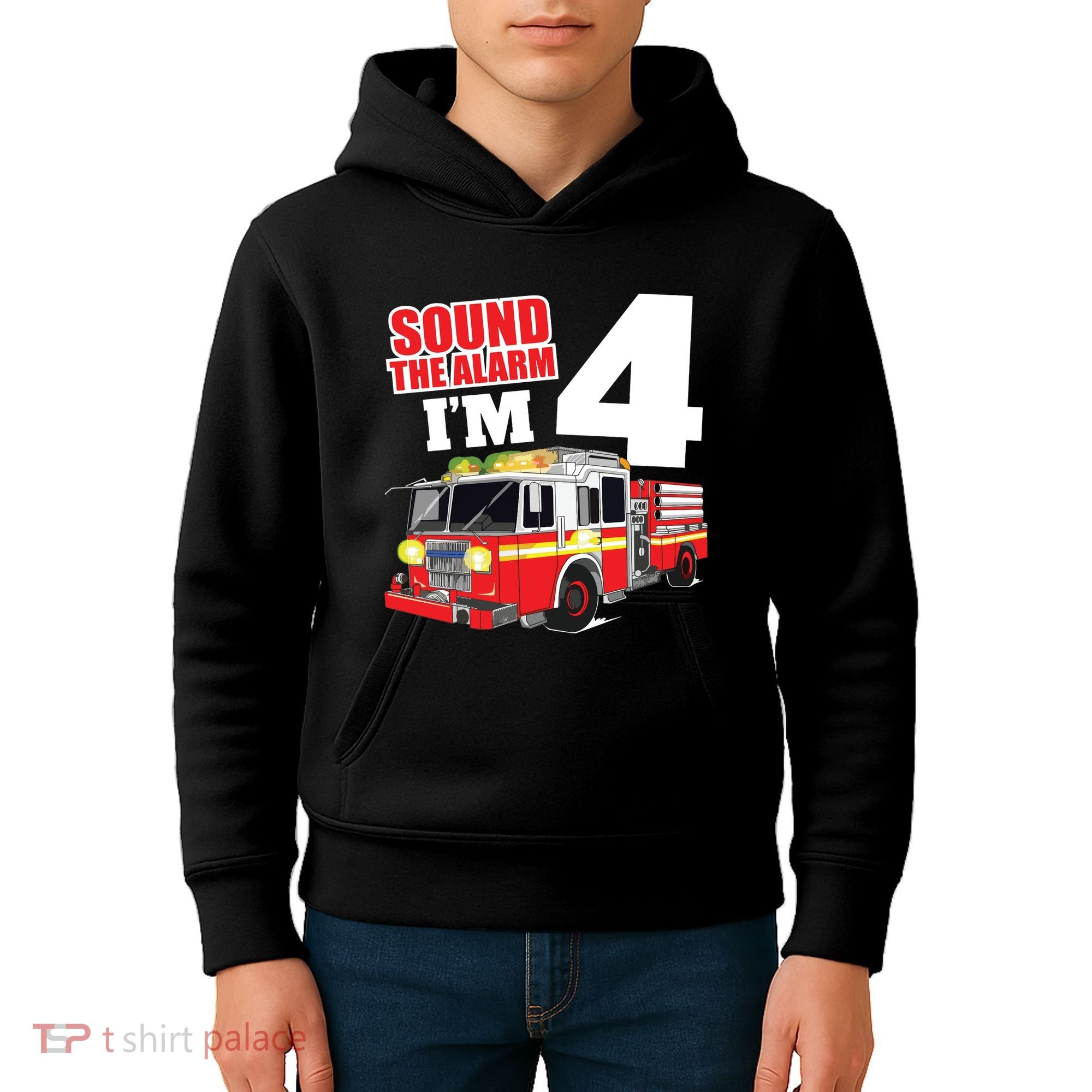 Kids Fire Truck 4th Birthday Boy Firefighter 4 Year Old Kids Hoodie