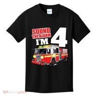 Kids Fire Truck 4th Birthday Boy Firefighter 4 Year Old Kids T-Shirt thumb 0