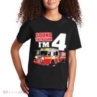 Kids Fire Truck 4th Birthday Boy Firefighter 4 Year Old Kids T-Shirt thumb 2