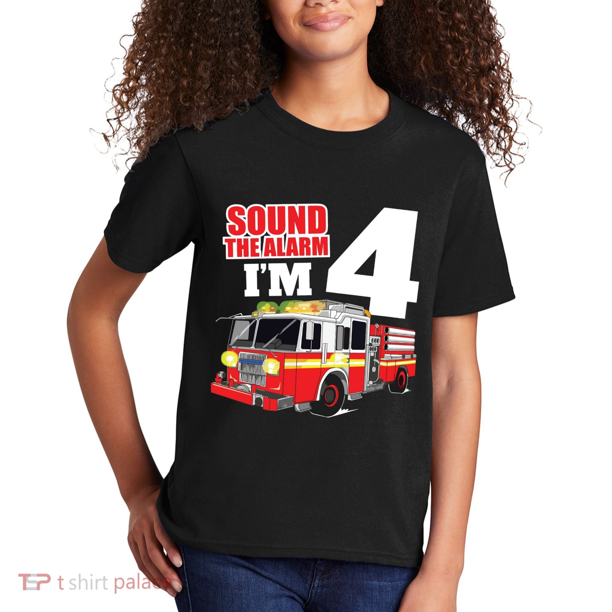 Kids Fire Truck 4th Birthday Boy Firefighter 4 Year Old Kids T-Shirt