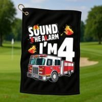 Kids Fire Truck 4th Birthday Boy Firefighter 4 Year Old Golf Towel thumb 1