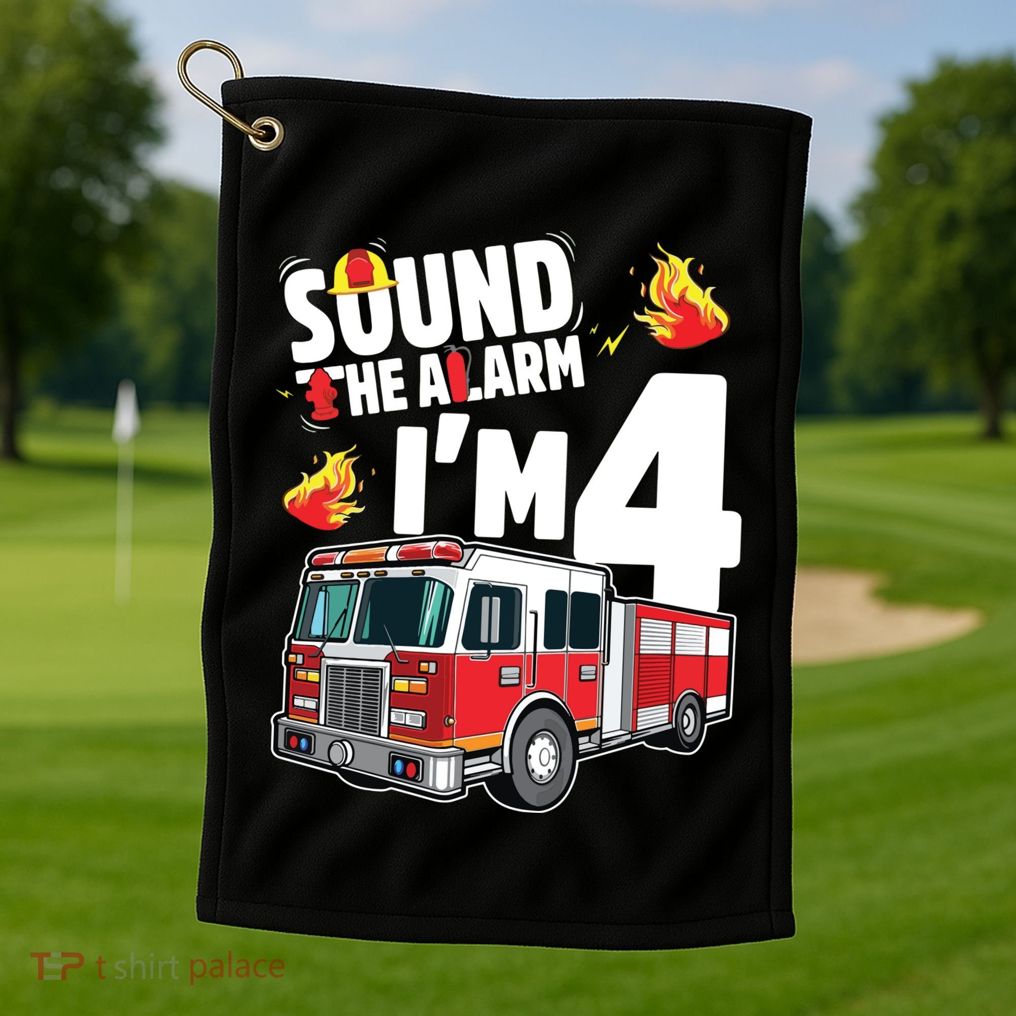 Kids Fire Truck 4th Birthday Boy Firefighter 4 Year Old Golf Towel