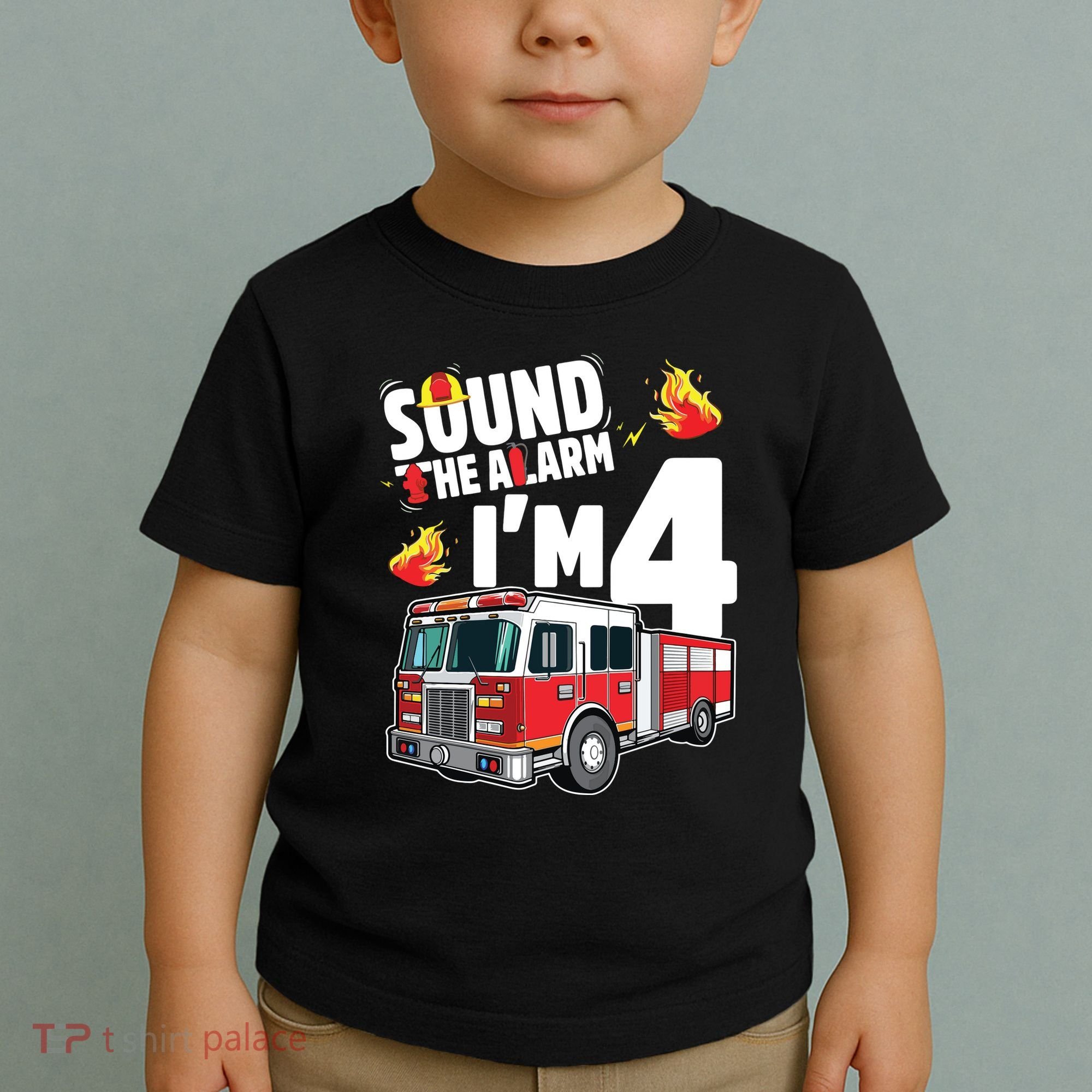 Kids Fire Truck 4th Birthday Boy Firefighter 4 Year Old Toddler T-Shirt