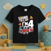 Kids Fire Truck 4th Birthday Boy Firefighter 4 Year Old Toddler T-Shirt thumb 3