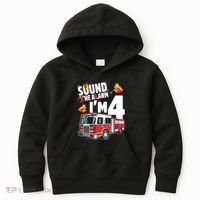 Kids Fire Truck 4th Birthday Boy Firefighter 4 Year Old Kids Hoodie thumb 0
