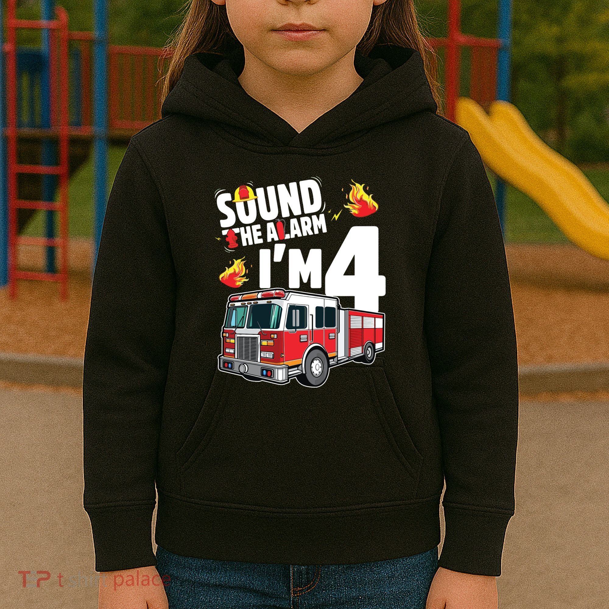 Kids Fire Truck 4th Birthday Boy Firefighter 4 Year Old Kids Hoodie