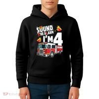 Kids Fire Truck 4th Birthday Boy Firefighter 4 Year Old Kids Hoodie thumb 4