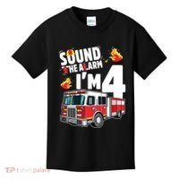 Kids Fire Truck 4th Birthday Boy Firefighter 4 Year Old Kids T-Shirt thumb 0