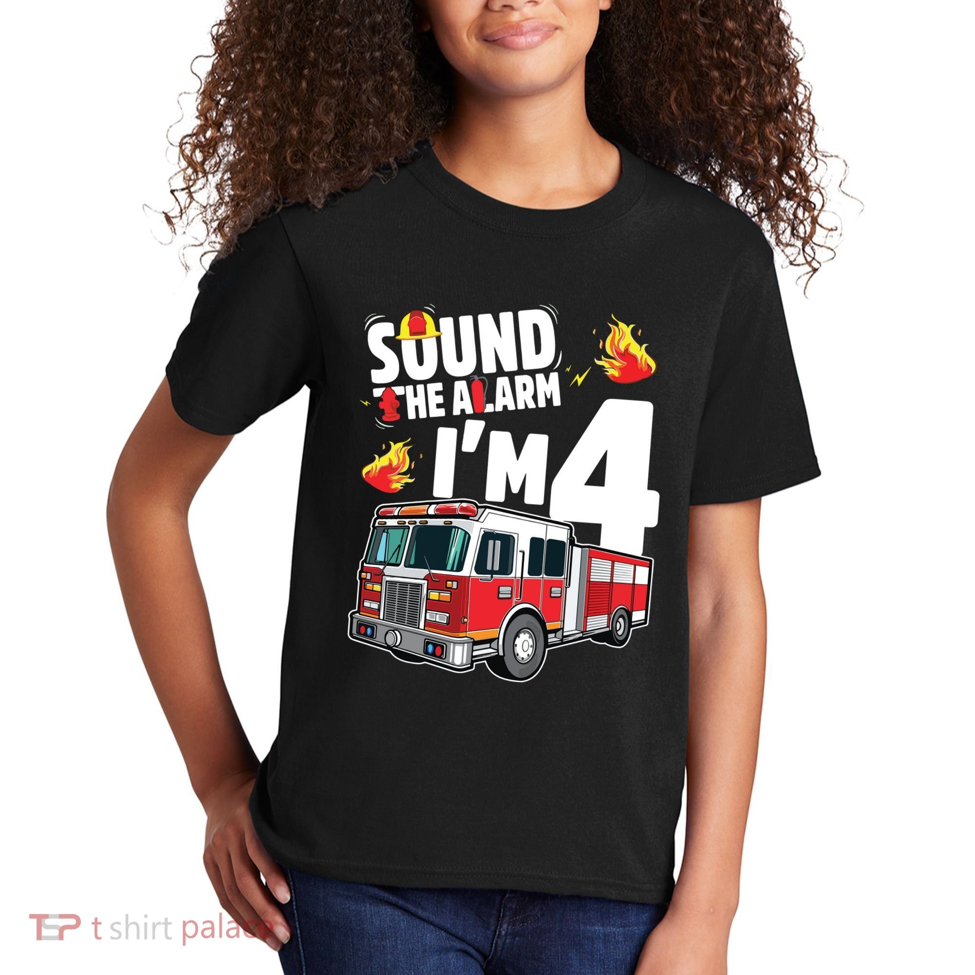 Kids Fire Truck 4th Birthday Boy Firefighter 4 Year Old Kids T-Shirt