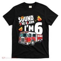 Kids Fire Truck 6th Birthday Boy Firefighter 6 Year Old T-Shirt thumb 0