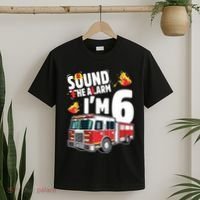 Kids Fire Truck 6th Birthday Boy Firefighter 6 Year Old T-Shirt thumb 2