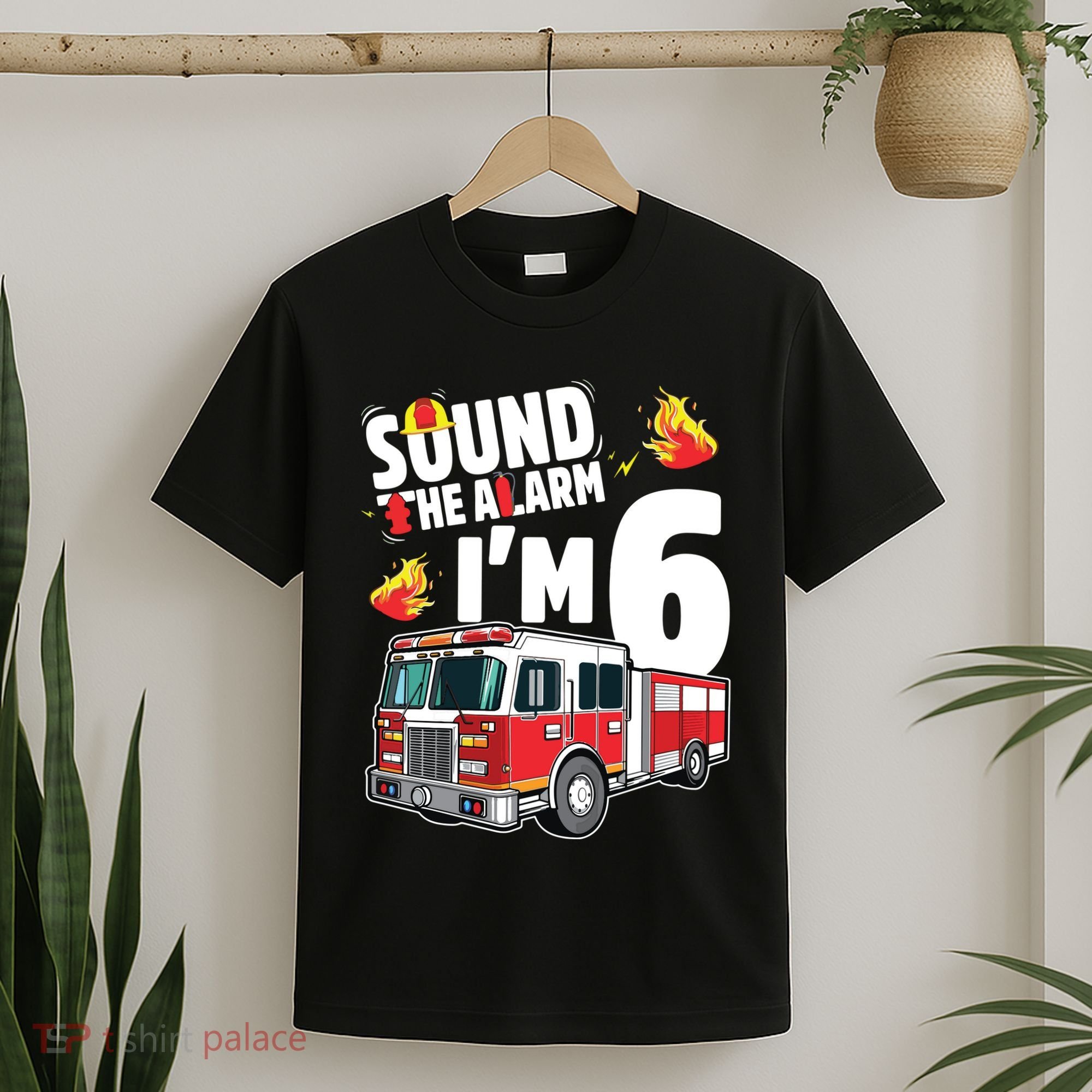 Kids Fire Truck 6th Birthday Boy Firefighter 6 Year Old T-Shirt