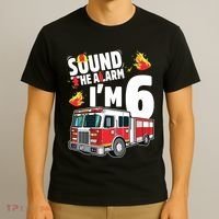 Kids Fire Truck 6th Birthday Boy Firefighter 6 Year Old T-Shirt thumb 3