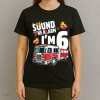 Kids Fire Truck 6th Birthday Boy Firefighter 6 Year Old T-Shirt thumb 4