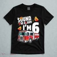 Kids Fire Truck 6th Birthday Boy Firefighter 6 Year Old T-Shirt thumb 5