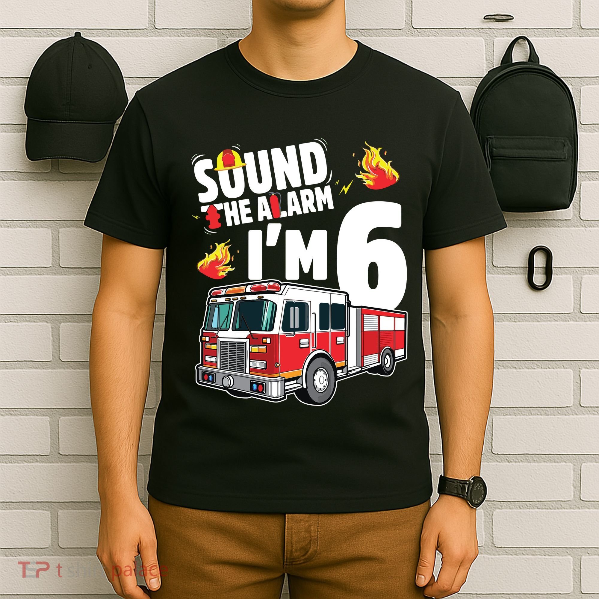 Kids Fire Truck 6th Birthday Boy Firefighter 6 Year Old T-Shirt