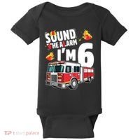 Kids Fire Truck 6th Birthday Boy Firefighter 6 Year Old Baby Bodysuit thumb 0