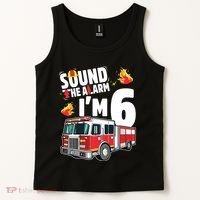 Kids Fire Truck 6th Birthday Boy Firefighter 6 Year Old Tank Top thumb 2