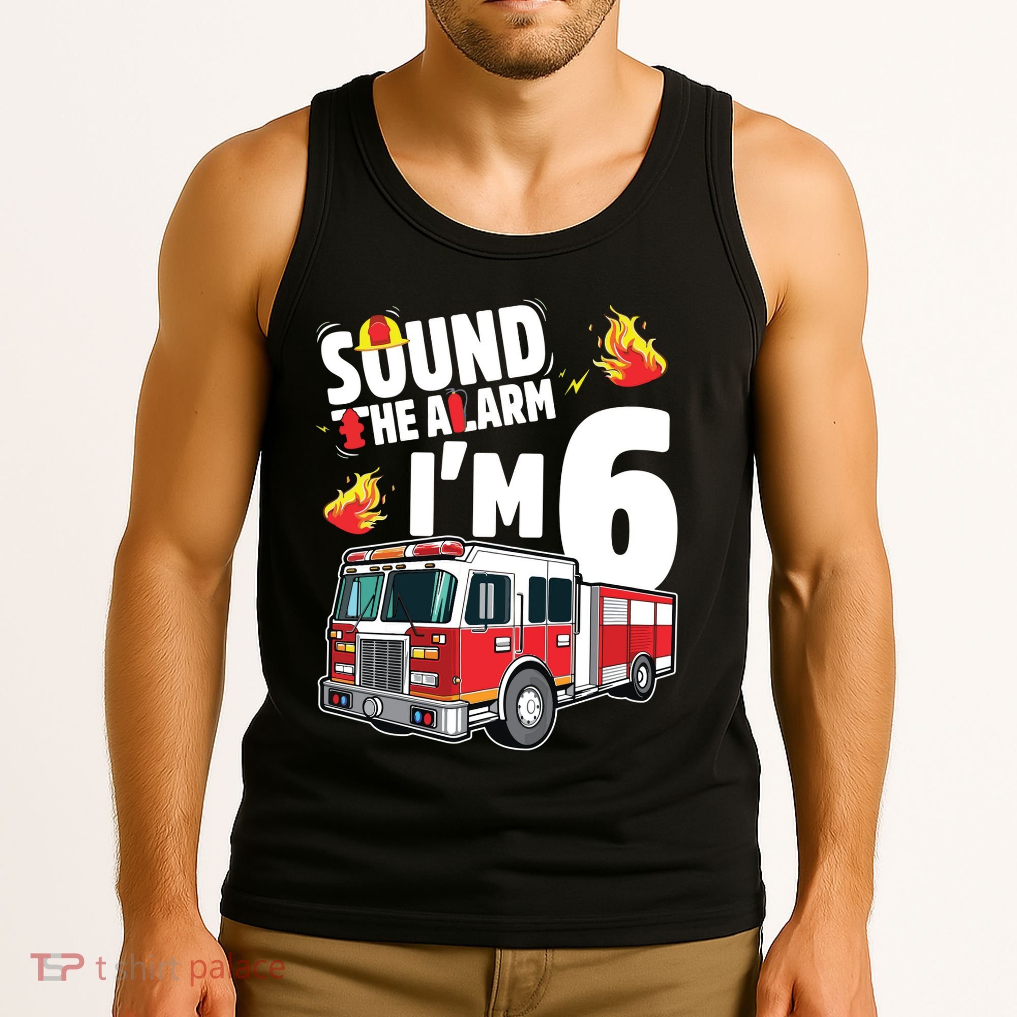 Kids Fire Truck 6th Birthday Boy Firefighter 6 Year Old Tank Top