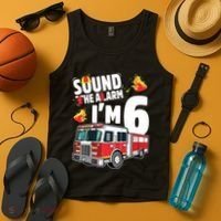 Kids Fire Truck 6th Birthday Boy Firefighter 6 Year Old Tank Top thumb 4