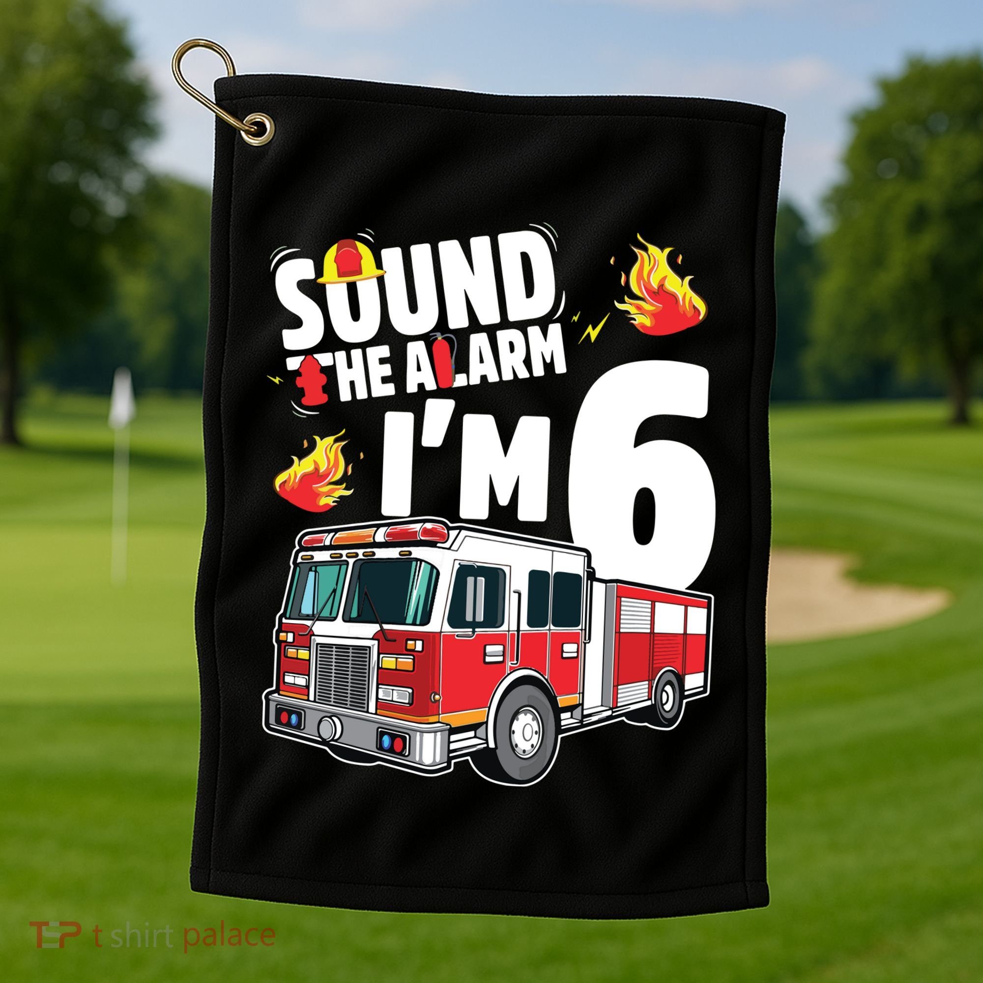 Kids Fire Truck 6th Birthday Boy Firefighter 6 Year Old Golf Towel