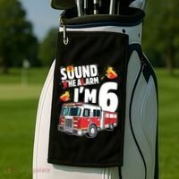 Kids Fire Truck 6th Birthday Boy Firefighter 6 Year Old Golf Towel thumb 2