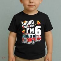 Kids Fire Truck 6th Birthday Boy Firefighter 6 Year Old Toddler T-Shirt thumb 2
