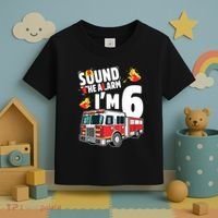Kids Fire Truck 6th Birthday Boy Firefighter 6 Year Old Toddler T-Shirt thumb 3