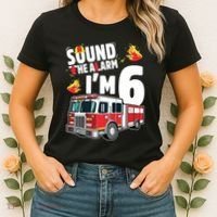 Kids Fire Truck 6th Birthday Boy Firefighter 6 Year Old Women's T-Shirt thumb 2