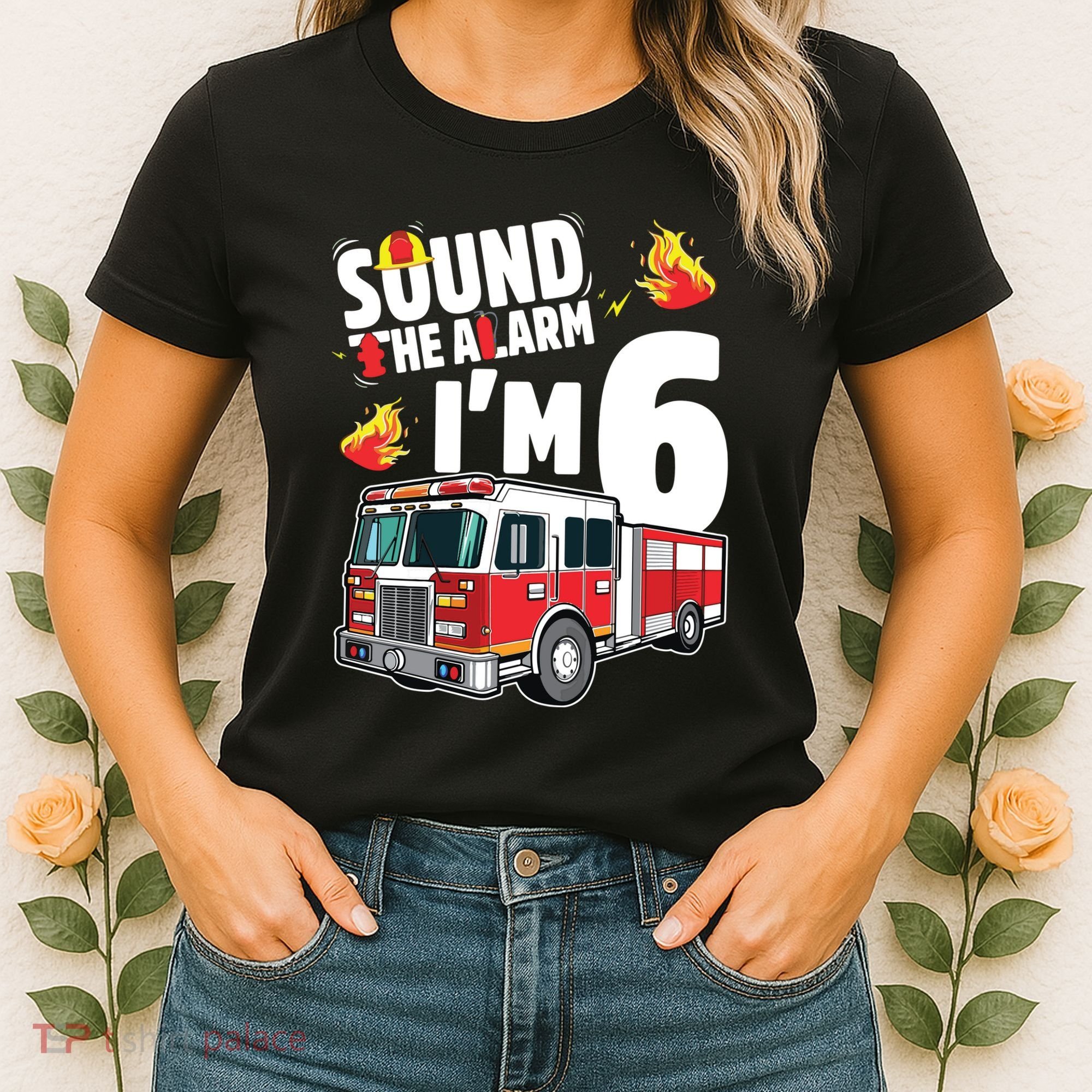 Kids Fire Truck 6th Birthday Boy Firefighter 6 Year Old Women's T-Shirt