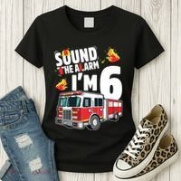 Kids Fire Truck 6th Birthday Boy Firefighter 6 Year Old Women's T-Shirt thumb 3