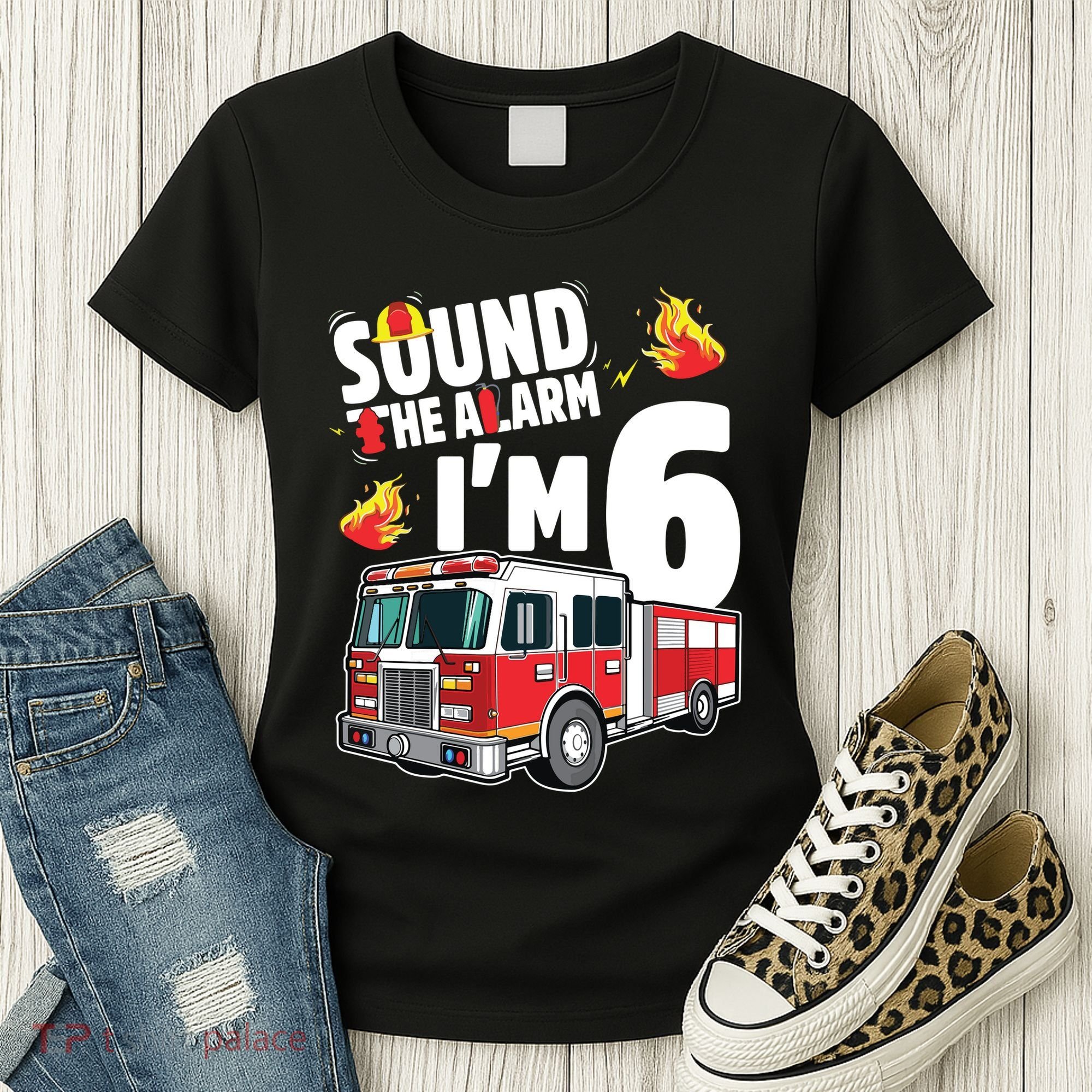 Kids Fire Truck 6th Birthday Boy Firefighter 6 Year Old Women's T-Shirt