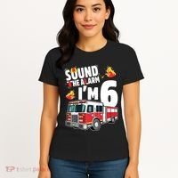 Kids Fire Truck 6th Birthday Boy Firefighter 6 Year Old Women's T-Shirt thumb 4