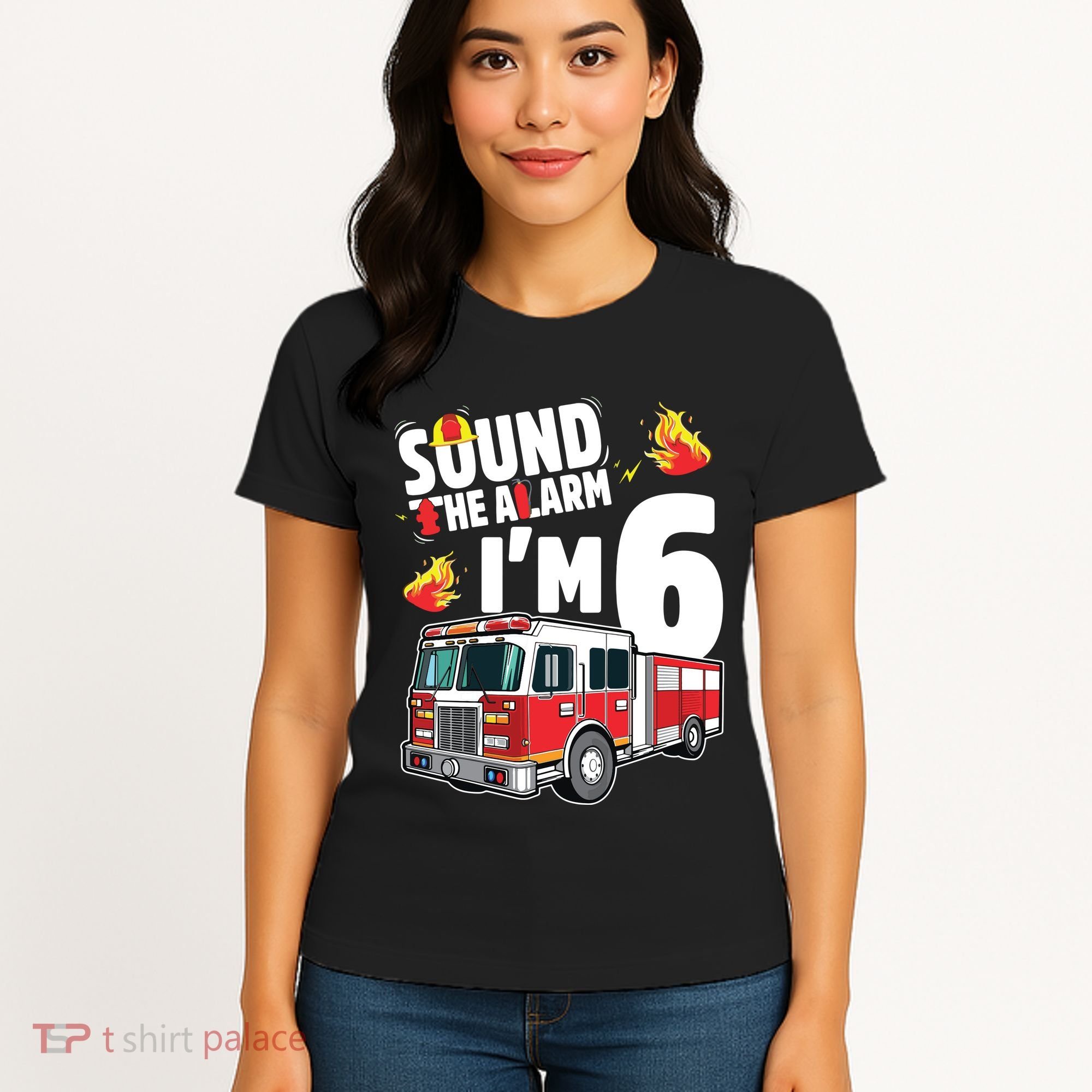 Kids Fire Truck 6th Birthday Boy Firefighter 6 Year Old Women's T-Shirt