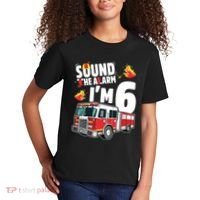 Kids Fire Truck 6th Birthday Boy Firefighter 6 Year Old Kids T-Shirt thumb 2