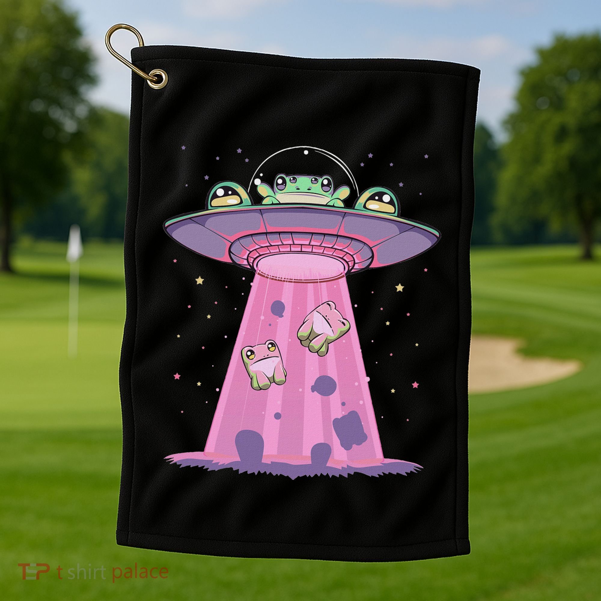 Kawaii Frogs Ufo Aliens Frog Golf Towel
