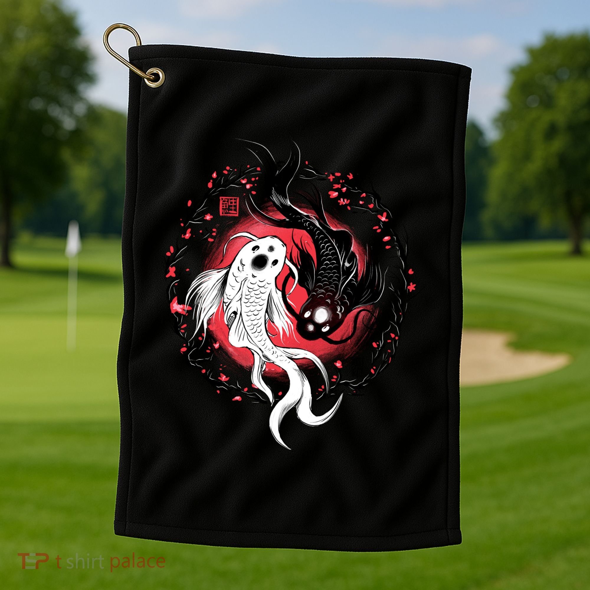 Koi Fish Ying Yang Japanese Golf Towel