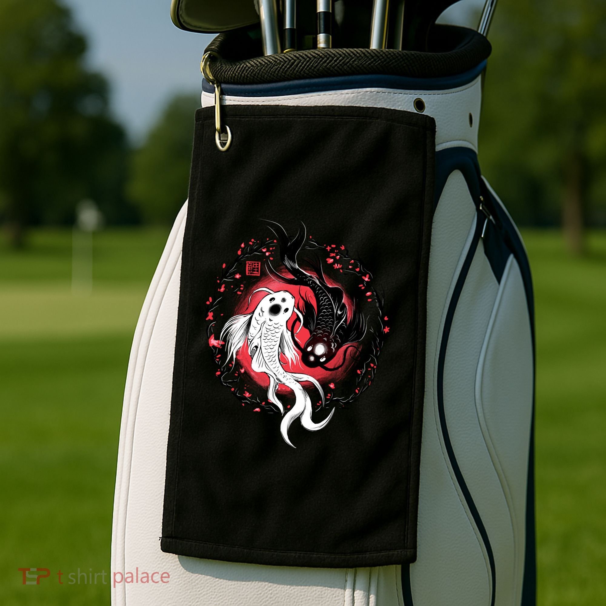Koi Fish Ying Yang Japanese Golf Towel