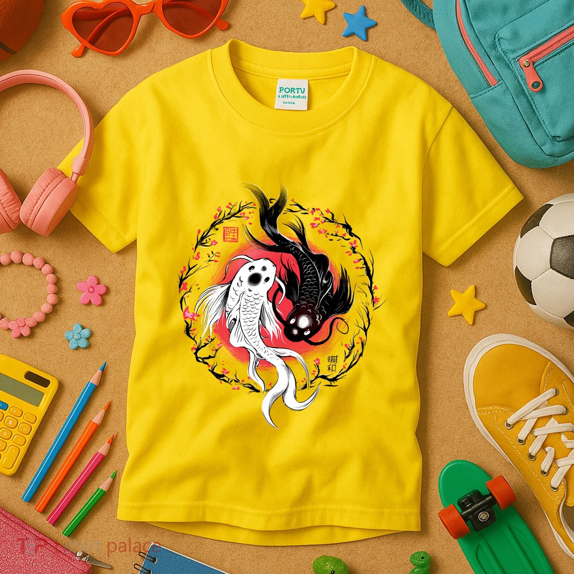Koi Fish Ying Yang Japanese Kids T-Shirt