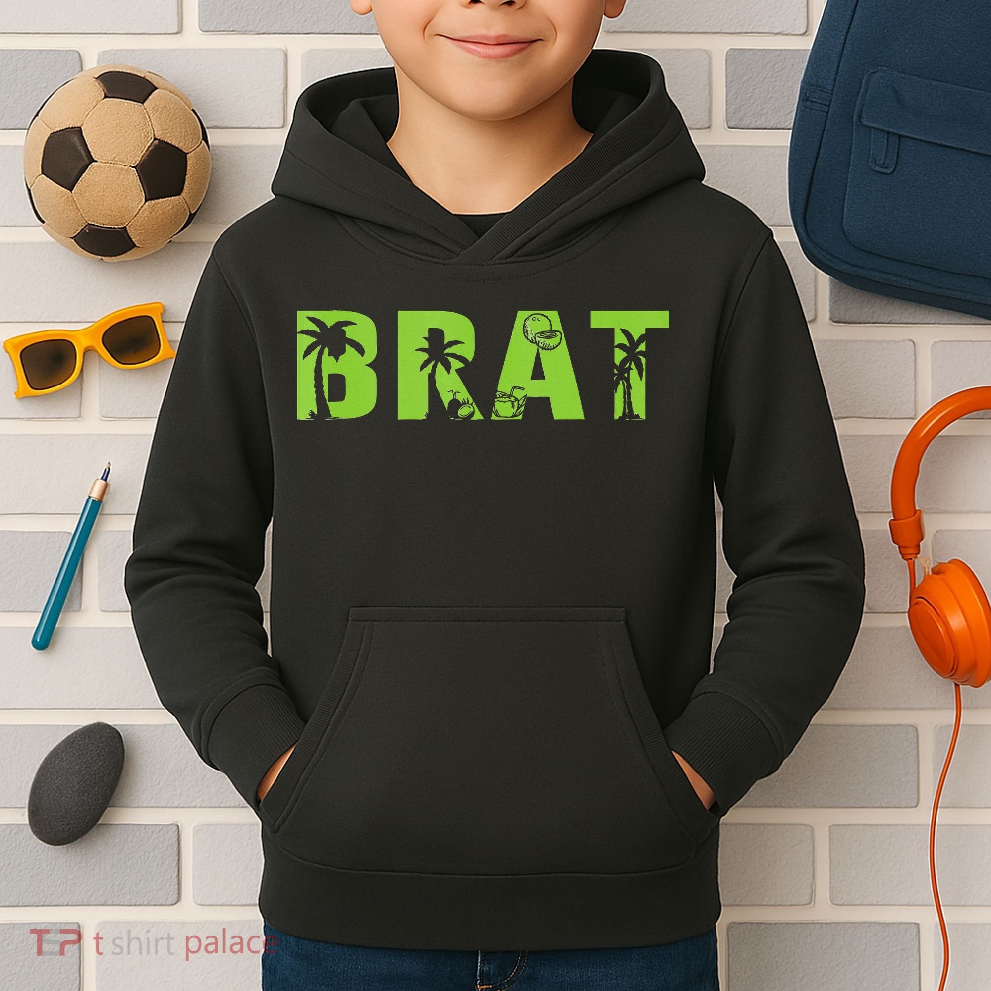 Kamala Green Brat Coconut Tree Summer Vibes Kids Hoodie