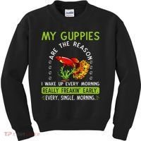 Koi Guppy Fish Guppies The Reason I Wake Up Endlers Guppy Kids Sweatshirt thumb 0