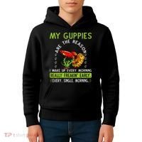 Koi Guppy Fish Guppies The Reason I Wake Up Endlers Guppy Kids Hoodie thumb 4