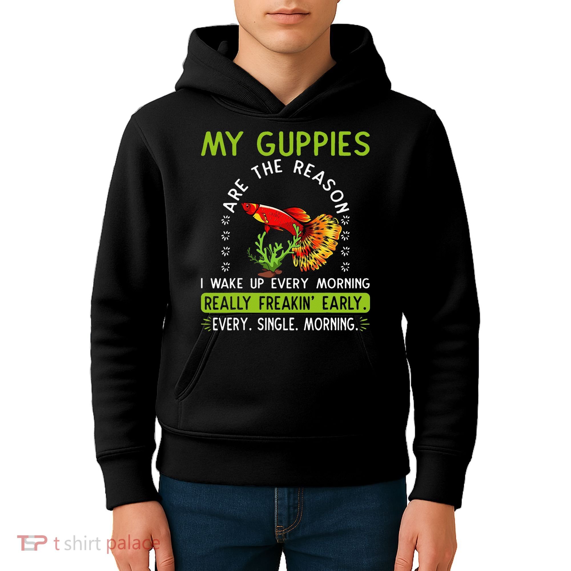 Koi Guppy Fish Guppies The Reason I Wake Up Endlers Guppy Kids Hoodie