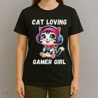 Kawaii Gamer Girl Cat Gamer For Women T-Shirt thumb 4