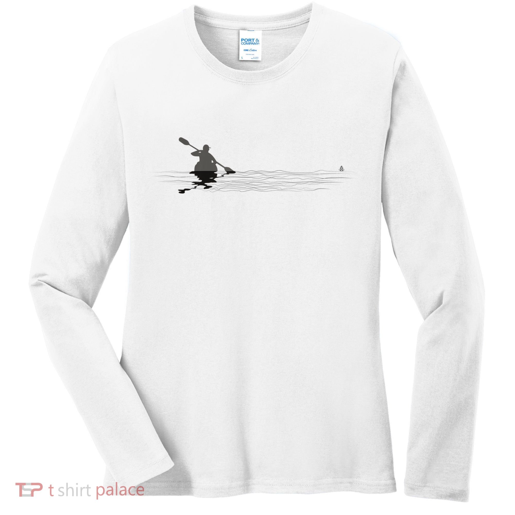 Kayaking Graphic Kayak Silhouette Kayaker Canoe Paddling Women's Long Sleeve Shirt