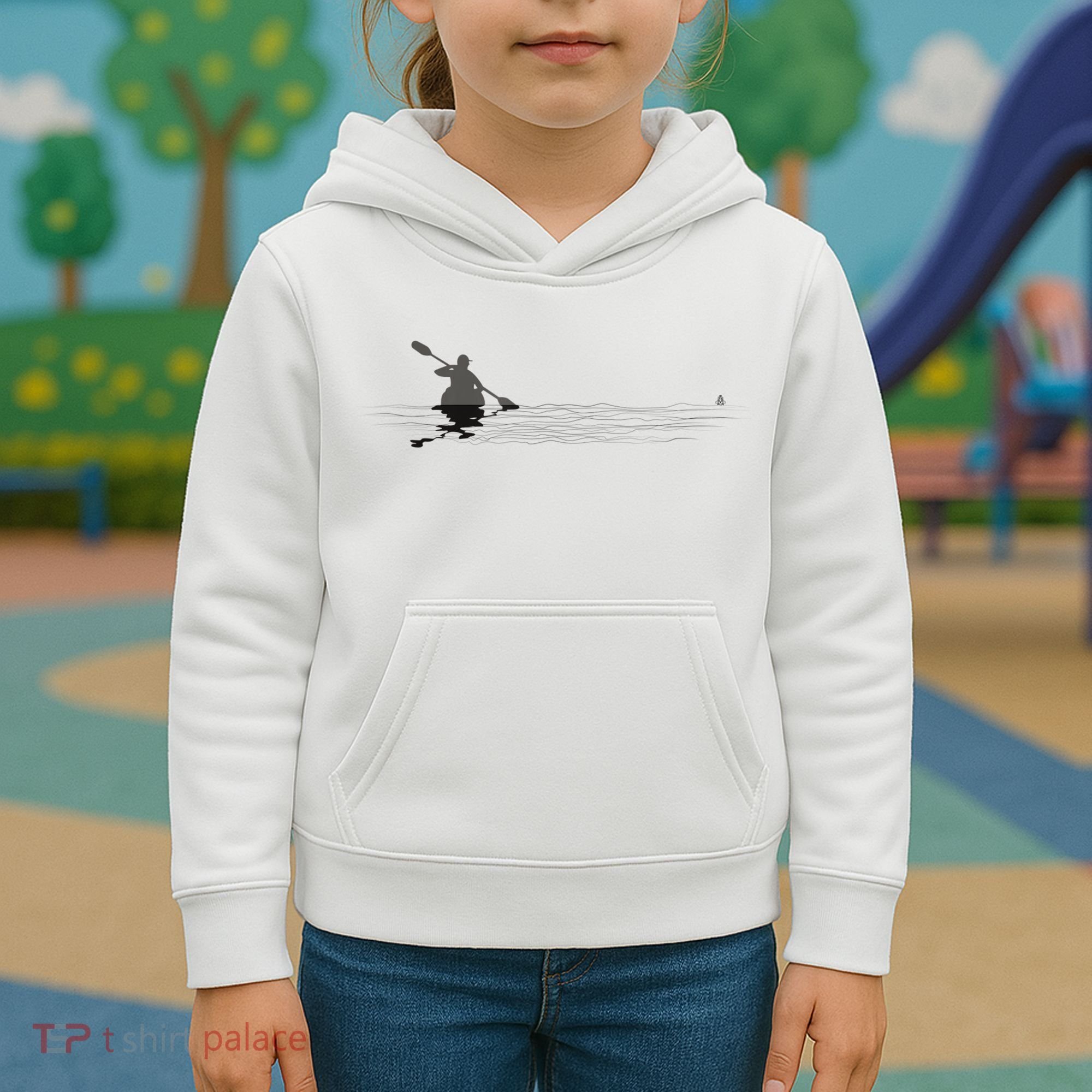 Kayaking Graphic Kayak Silhouette Kayaker Canoe Paddling Kids Hoodie