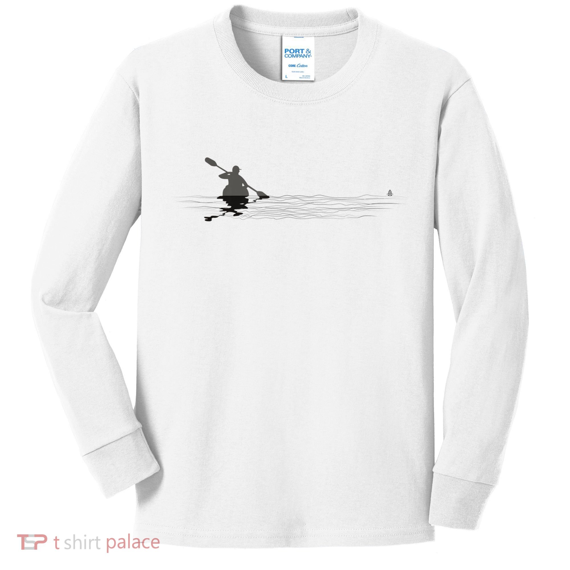 Kayaking Graphic Kayak Silhouette Kayaker Canoe Paddling Kids Long Sleeve Shirt