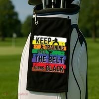 Karate Gifts Keep Training Until The Belt Turns Black Girl Golf Towel thumb 2