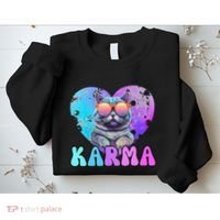 Karma Groovy Letters Concert Summer Funny Heart Cat Lover Sweatshirt thumb 2