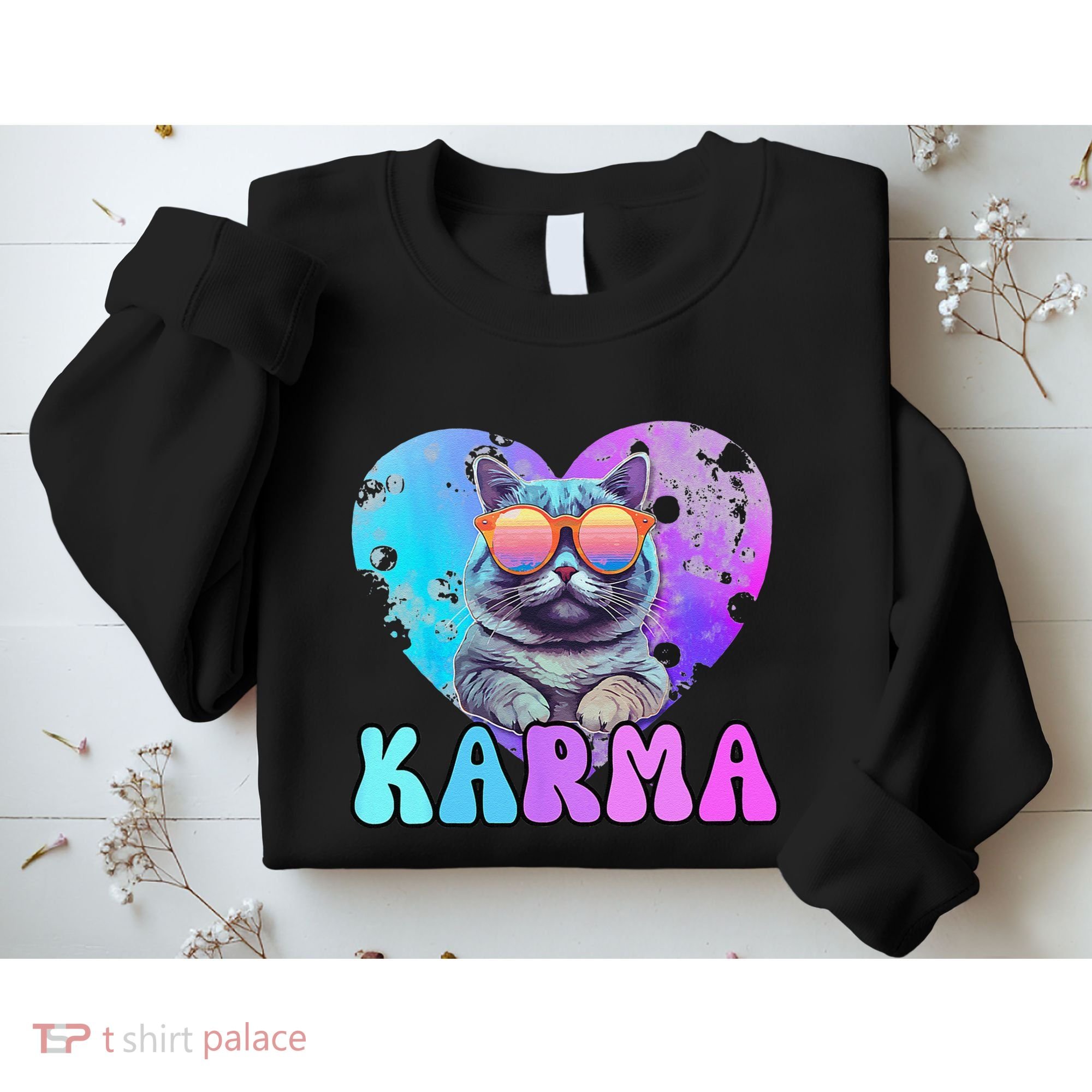 Karma Groovy Letters Concert Summer Funny Heart Cat Lover Sweatshirt